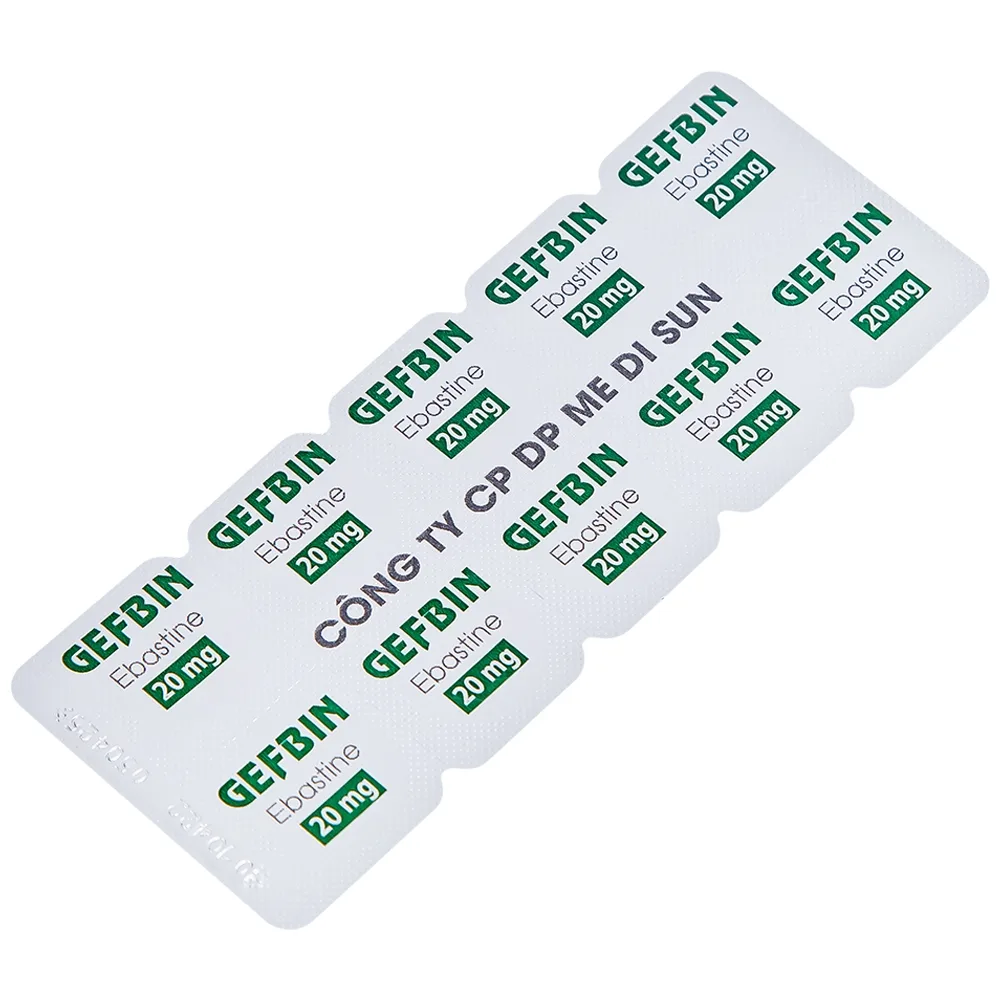Hình ảnh Thuốc Gefbin Medisun điều trị viêm mũi dị ứng, mề đay vô căn mạn tính (3 vỉ x 10 viên)