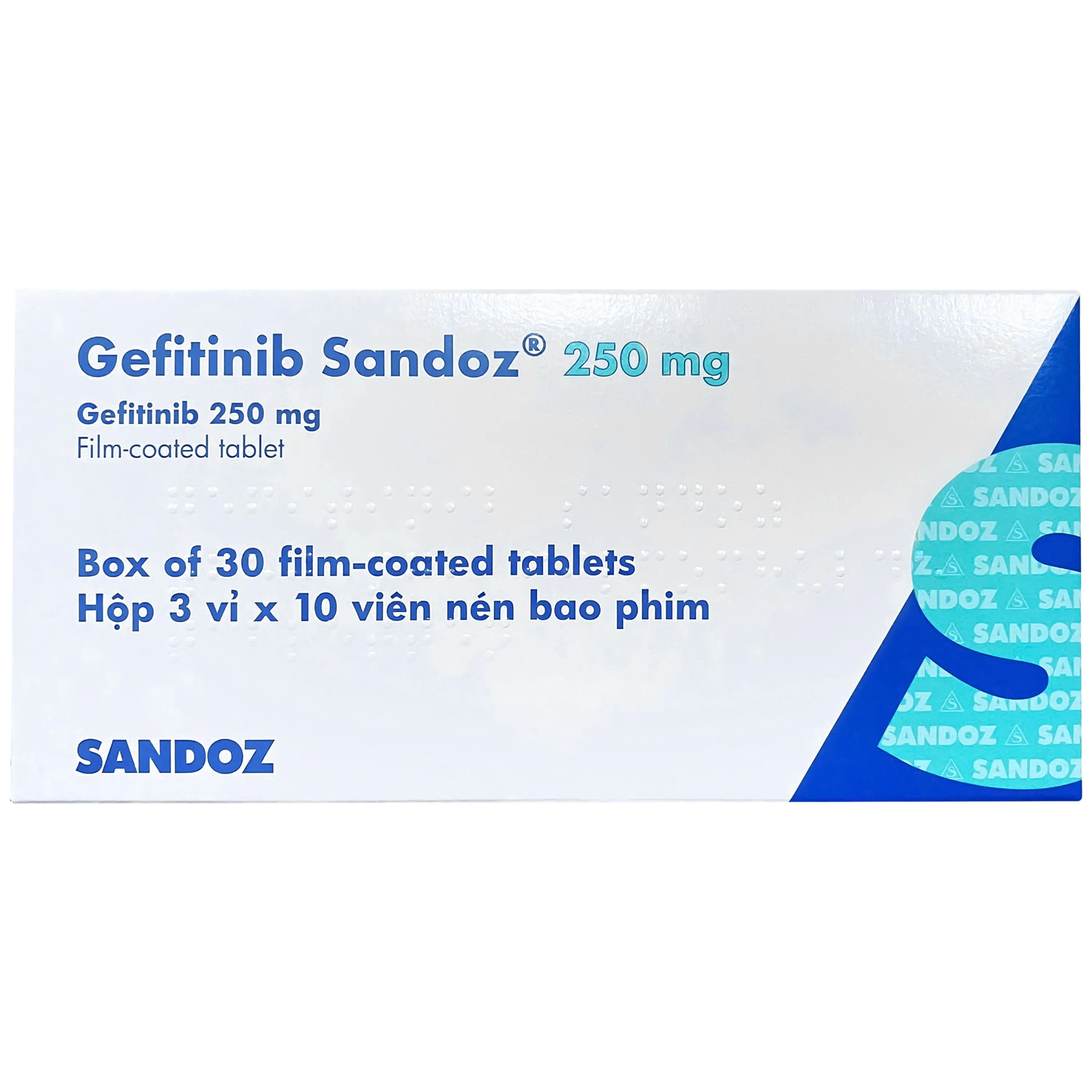 Hình ảnh Thuốc Gefitinib 250mg Sandoz hỗ trợ điều trị ung thư phổi (3 vỉ x 10 viên)