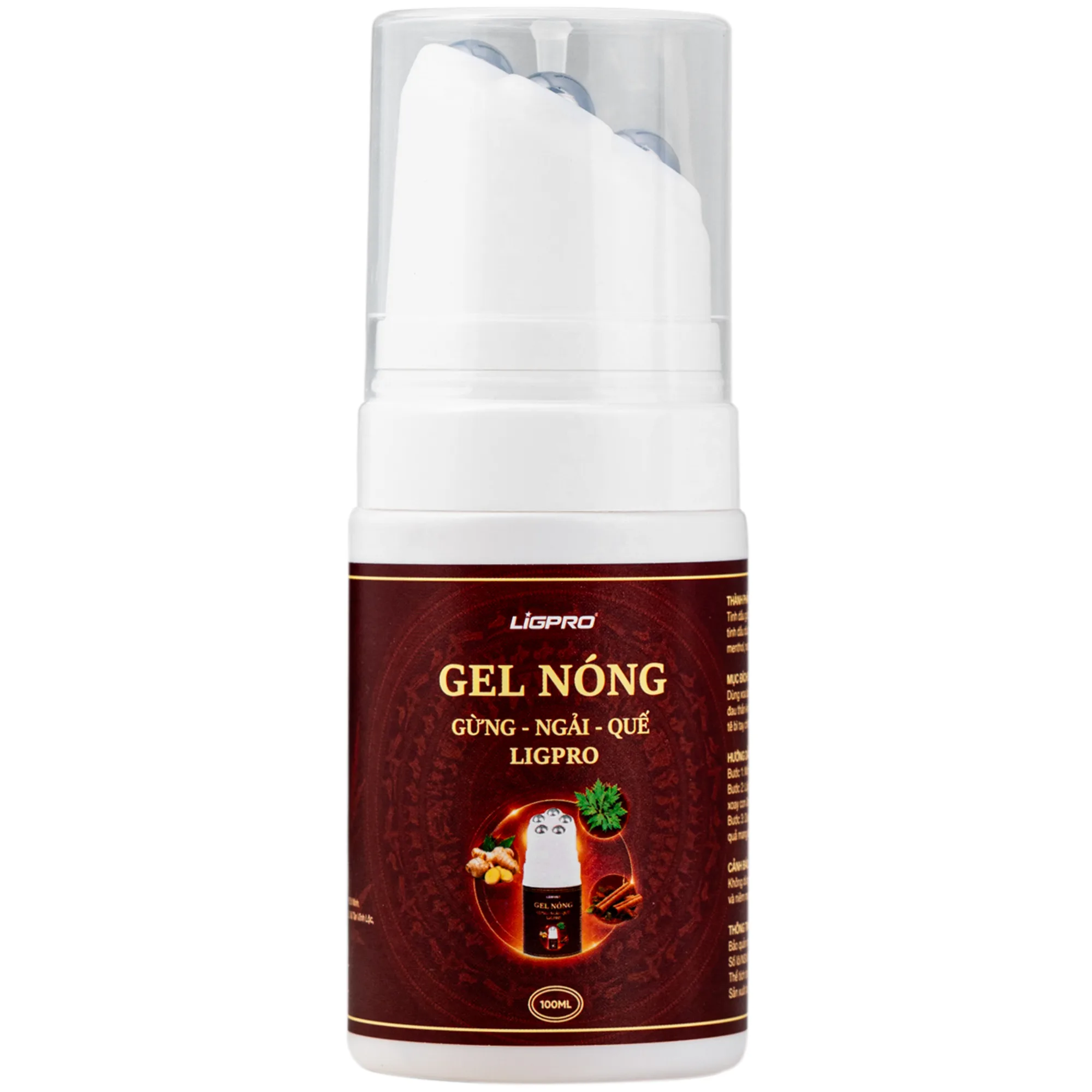 Hình ảnh Gel nóng con lăn massage Gừng - Ngải - Quế Ligpro giúp làm ấm, giảm đau nhức, thư giãn cơ bắp (100ml)