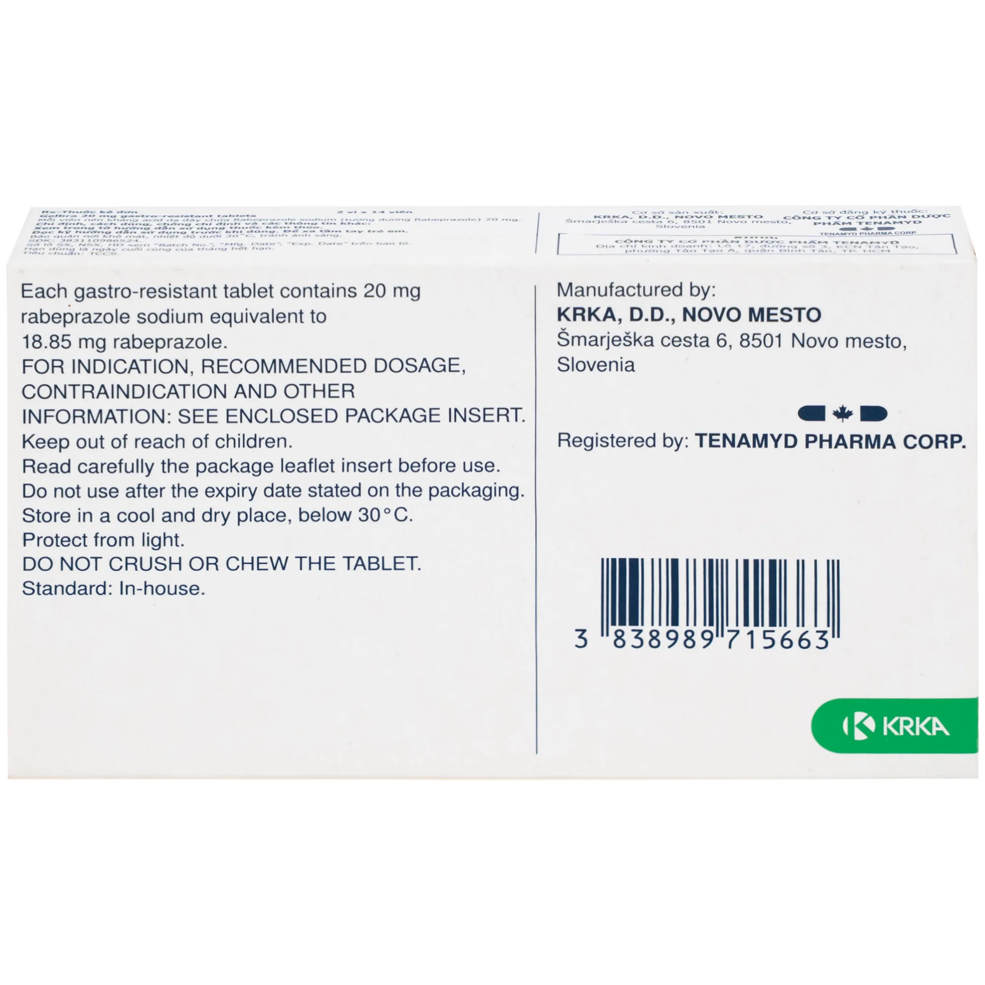 Hình ảnh Thuốc Gelbra 20mg KRKA điều trị các bệnh về dạ dày-tá tràng và trào ngược (2 vỉ x 14 viên)