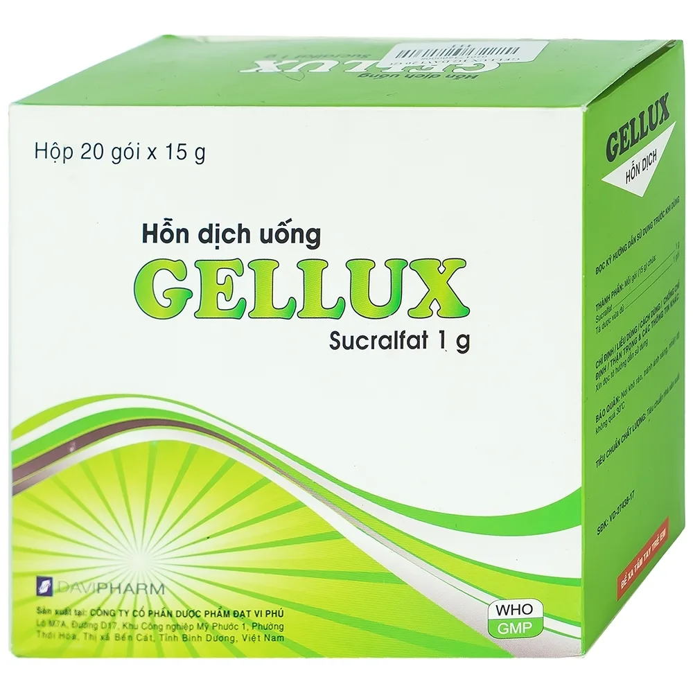 Hình ảnh Hỗn dịch uống Gellux 1g Davipharm điều trị ngắn ngày loét tá tràng, dạ dày lành tính (20 gói x 15g)