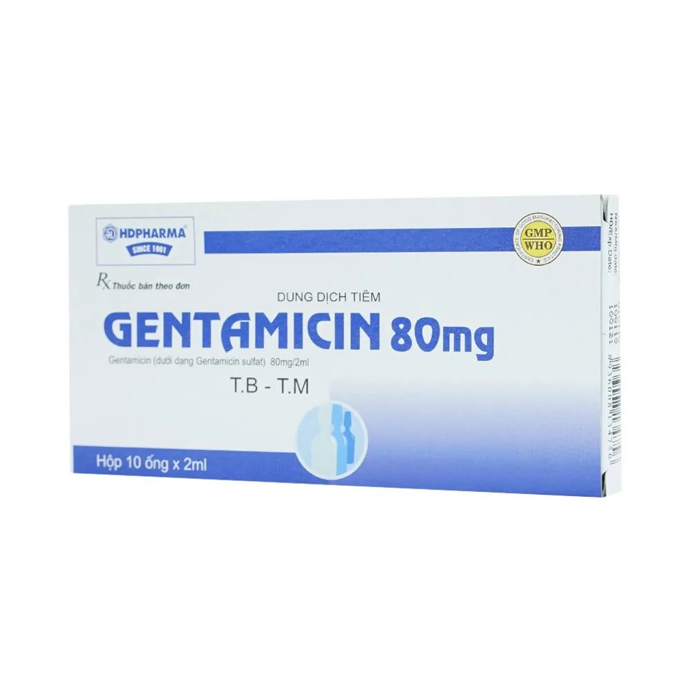 Hình ảnh Dung dịch tiêm Gentamicin 80mg HDPharma điều trị nhiễm khuẩn nặng (10 ống x 2ml)
