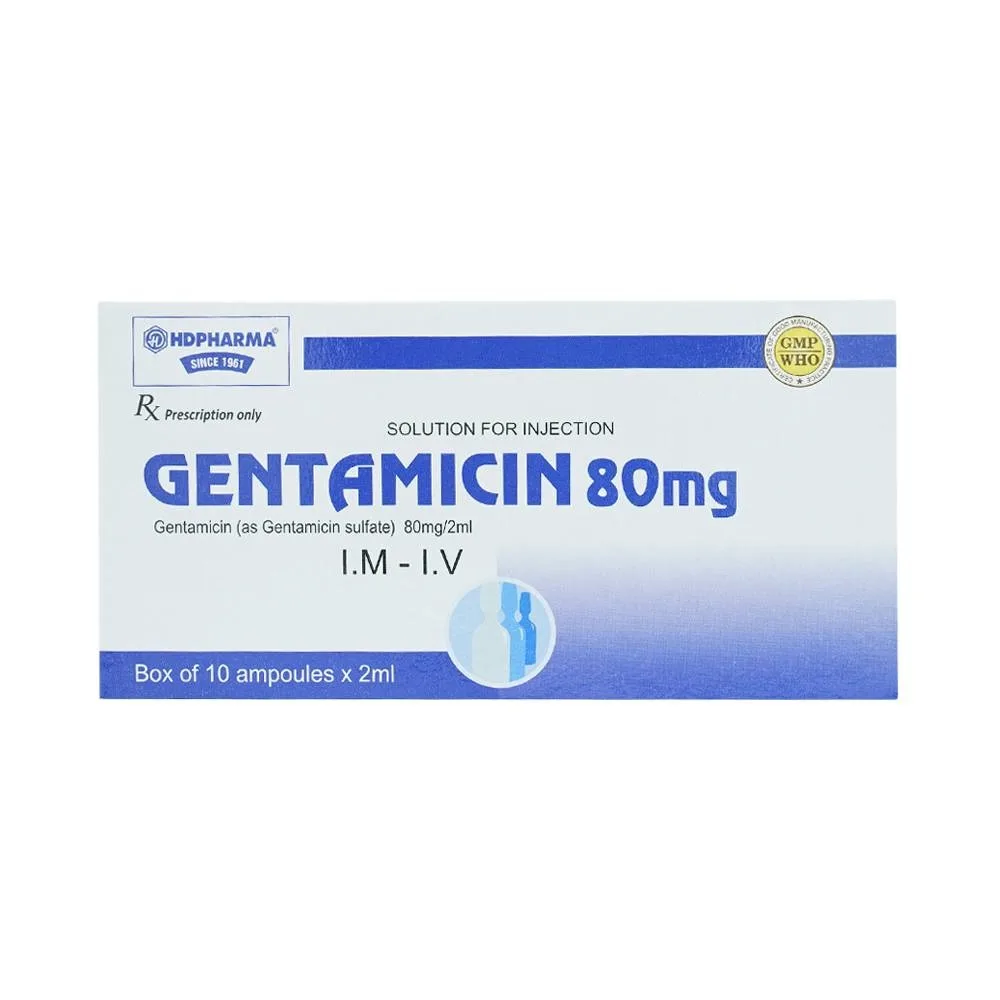Hình ảnh Dung dịch tiêm Gentamicin 80mg HDPharma điều trị nhiễm khuẩn nặng (10 ống x 2ml)