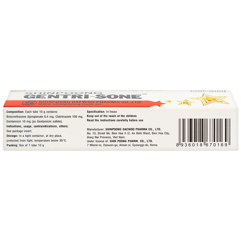 Hình ảnh Kem Gentrisone ShinPoong Deawoo điều trị nấm da, giảm viêm ngứa da (10g)