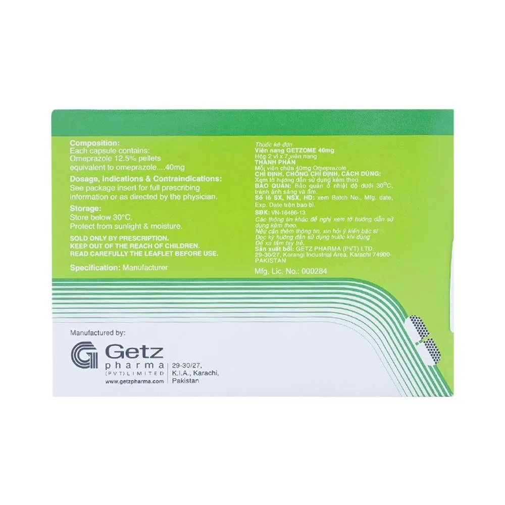 Hình ảnh Thuốc Getzome 40 Getz điều trị loét dạ dày, tá tràng (2 vỉ x 7 viên)