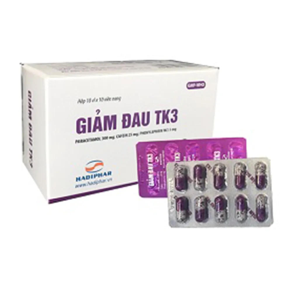 Hình ảnh Thuốc giảm đau TK3 300mg Hadiphar giúp giảm đau, hạ sốt (10 vỉ x 10 viên)