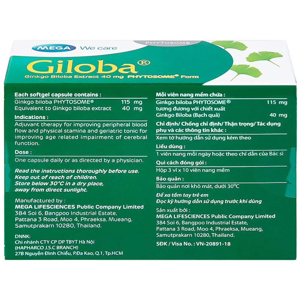 Hình ảnh Thuốc Giloba 40mg MEGA We care điều trị suy tuần hoàn não (3 vỉ x 10 viên)