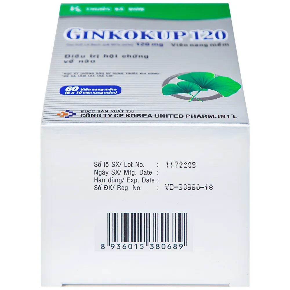 Hình ảnh Thuốc Ginkokup 120 United điều trị bệnh sa sút trí tuệ, kể cả bệnh Alzheimer (6 vỉ x 10 viên)