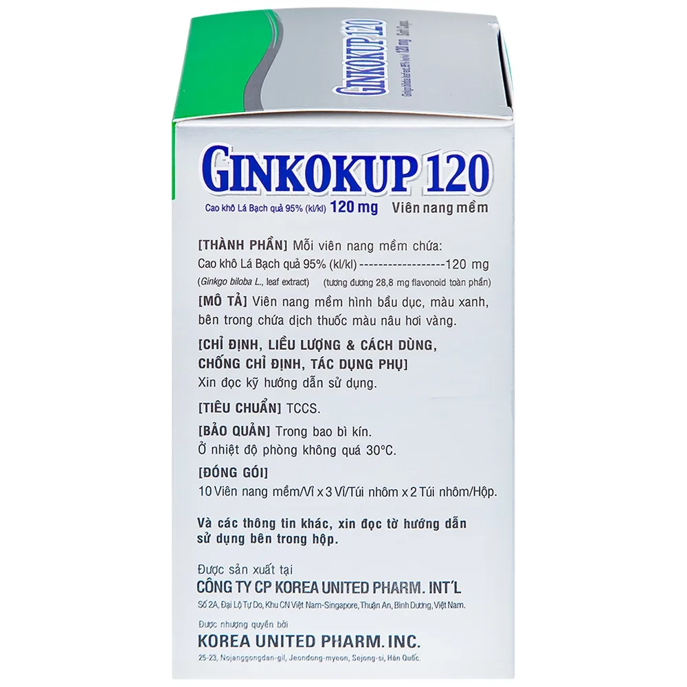 Hình ảnh Thuốc Ginkokup 120 United điều trị bệnh sa sút trí tuệ, kể cả bệnh Alzheimer (6 vỉ x 10 viên)