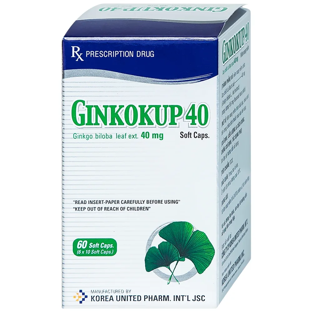 Hình ảnh Thuốc Ginkokup 40 Korea United điều trị bệnh sa sút trí tuệ, bệnh Alzheimer, rối loạn mạch máu não (6 vỉ x 10 viên)