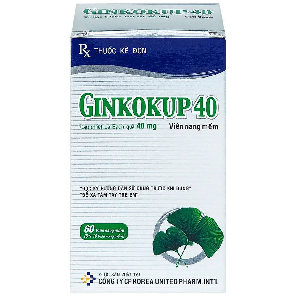 Hình ảnh Thuốc Ginkokup 40 Korea United điều trị bệnh sa sút trí tuệ, bệnh Alzheimer, rối loạn mạch máu não (6 vỉ x 10 viên)