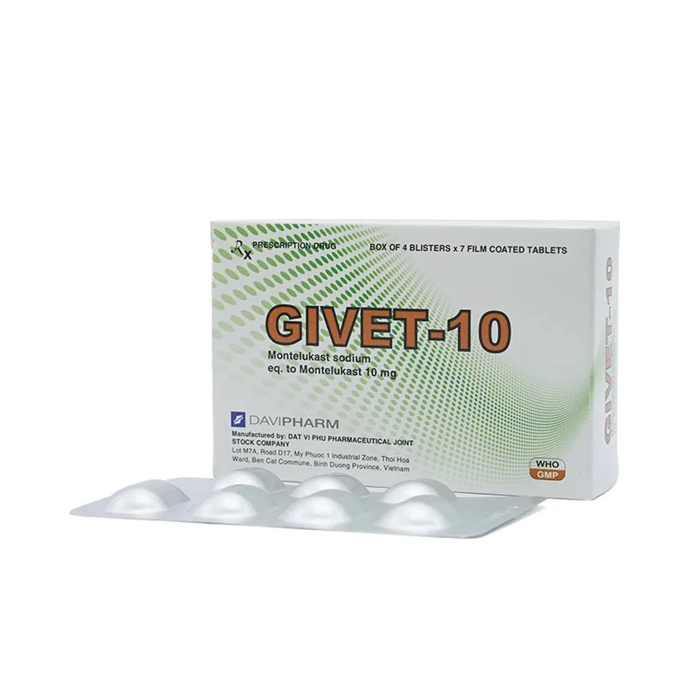 Hình ảnh Thuốc Givet-10 Davipharm phòng và điều trị viêm phế quản mạn tính (4 vỉ x 7 viên)