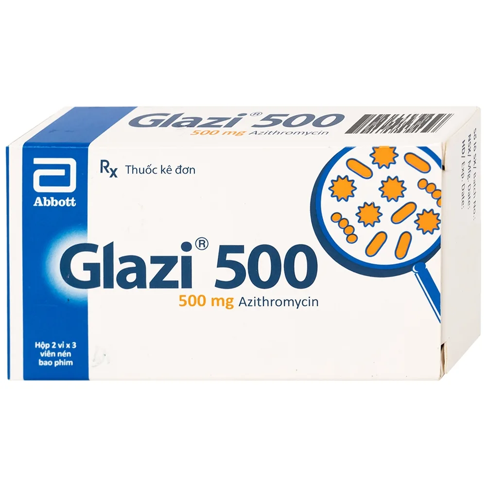 Hình ảnh Thuốc Glazi 500 Abbott điều trị viêm xoang cấp, viêm tai giữa cấp, viêm họng, viêm amidan (2 vỉ x 3 viên)