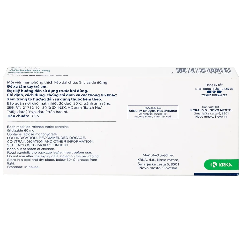 Hình ảnh Thuốc Gliclada 60mg KRKA điều trị bệnh tiểu đường (2 vỉ x 15 viên)