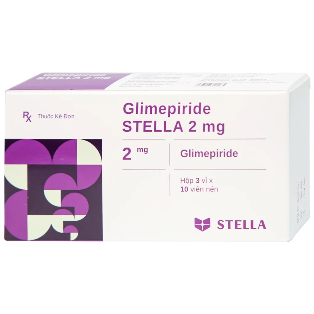 Hình ảnh Thuốc Glimepiride Stella 2mg kiểm soát đường huyết cao ở bệnh tiểu đường típ 2 (3 vỉ x 10 viên)