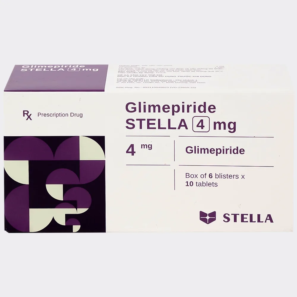 Hình ảnh Thuốc Glimepiride 4mg Stella Pharm giảm đường huyết cho bệnh đái tháo đường típ 2 (6 vỉ x 10 viên)