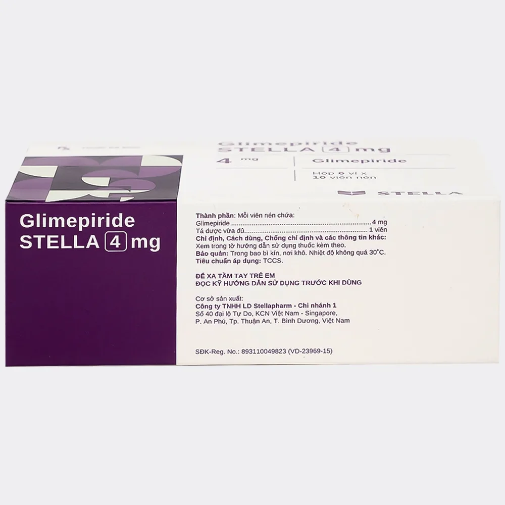 Hình ảnh Thuốc Glimepiride 4mg Stella Pharm giảm đường huyết cho bệnh đái tháo đường típ 2 (6 vỉ x 10 viên)