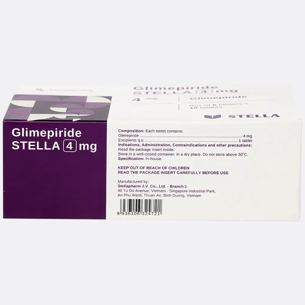 Hình ảnh Thuốc Glimepiride 4mg Stella Pharm giảm đường huyết cho bệnh đái tháo đường típ 2 (6 vỉ x 10 viên)