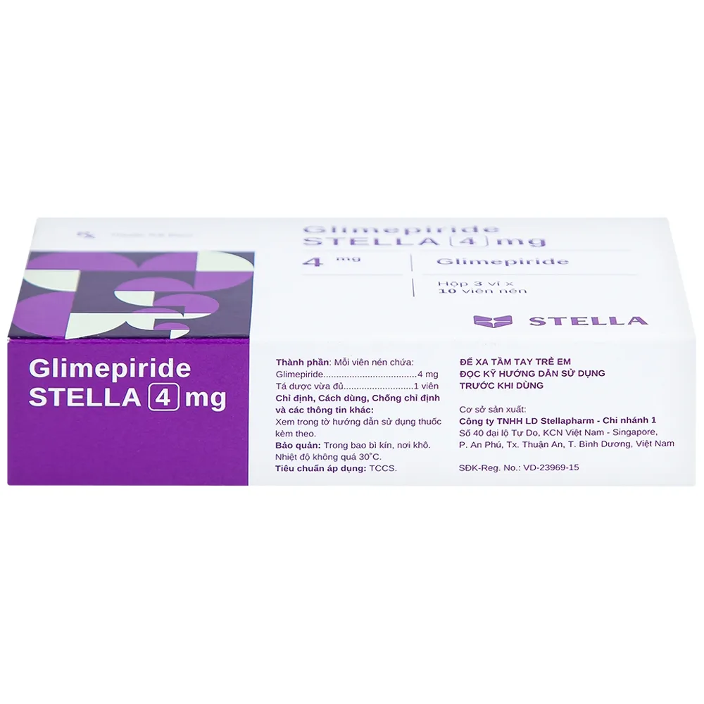 Hình ảnh Thuốc Glimepiride Stella 4mg kiểm soát đường huyết ở bệnh tiểu đường típ 2 (3 vỉ x 10 viên)