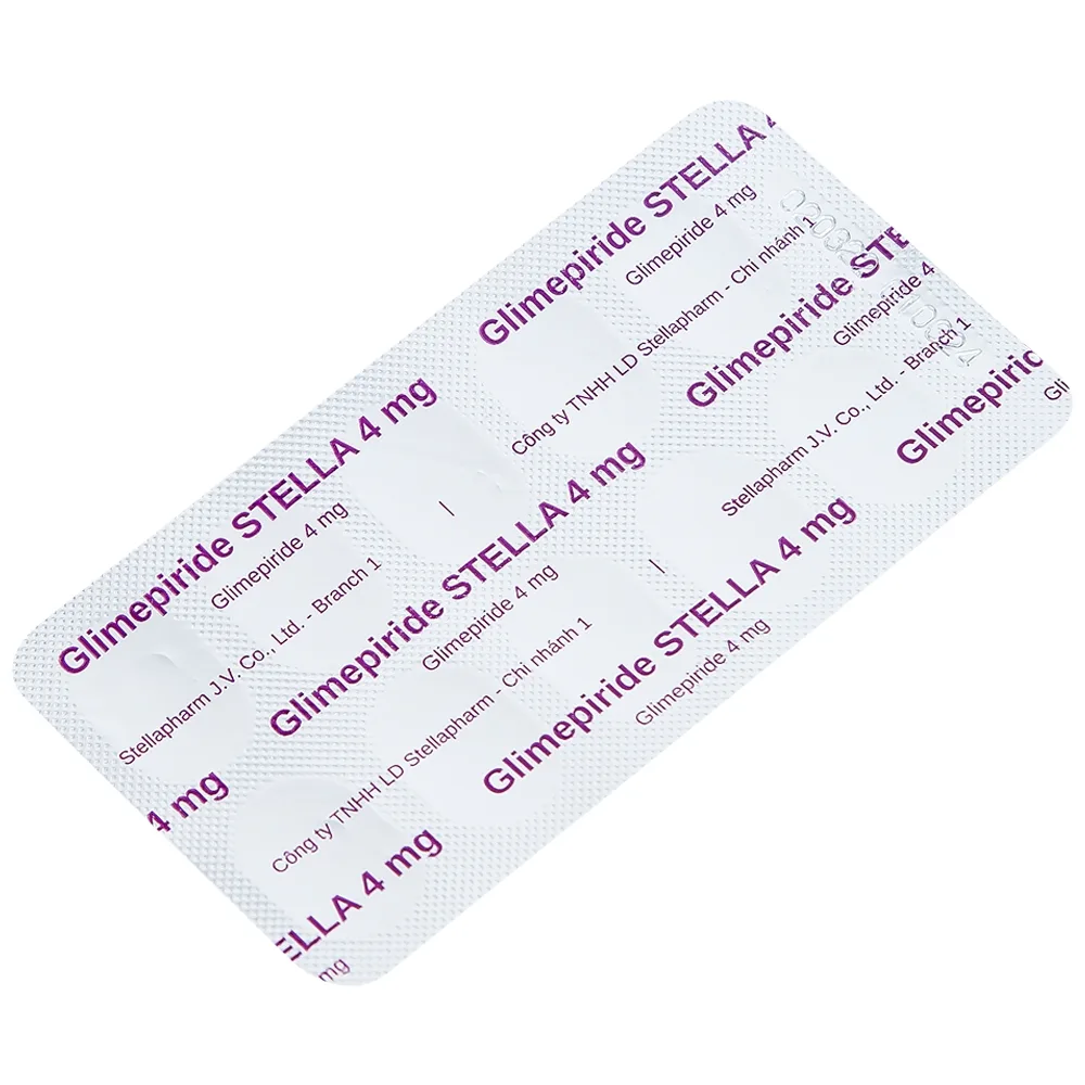 Hình ảnh Thuốc Glimepiride Stella 4mg kiểm soát đường huyết ở bệnh tiểu đường típ 2 (3 vỉ x 10 viên)