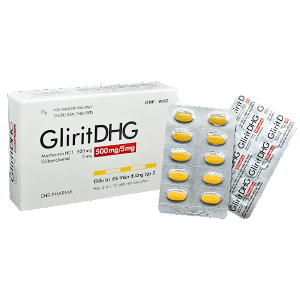 Hình ảnh Thuốc GliritDHG 500mg/5mg điều trị tiểu đường típ 2 (3 vỉ x 10 viên)