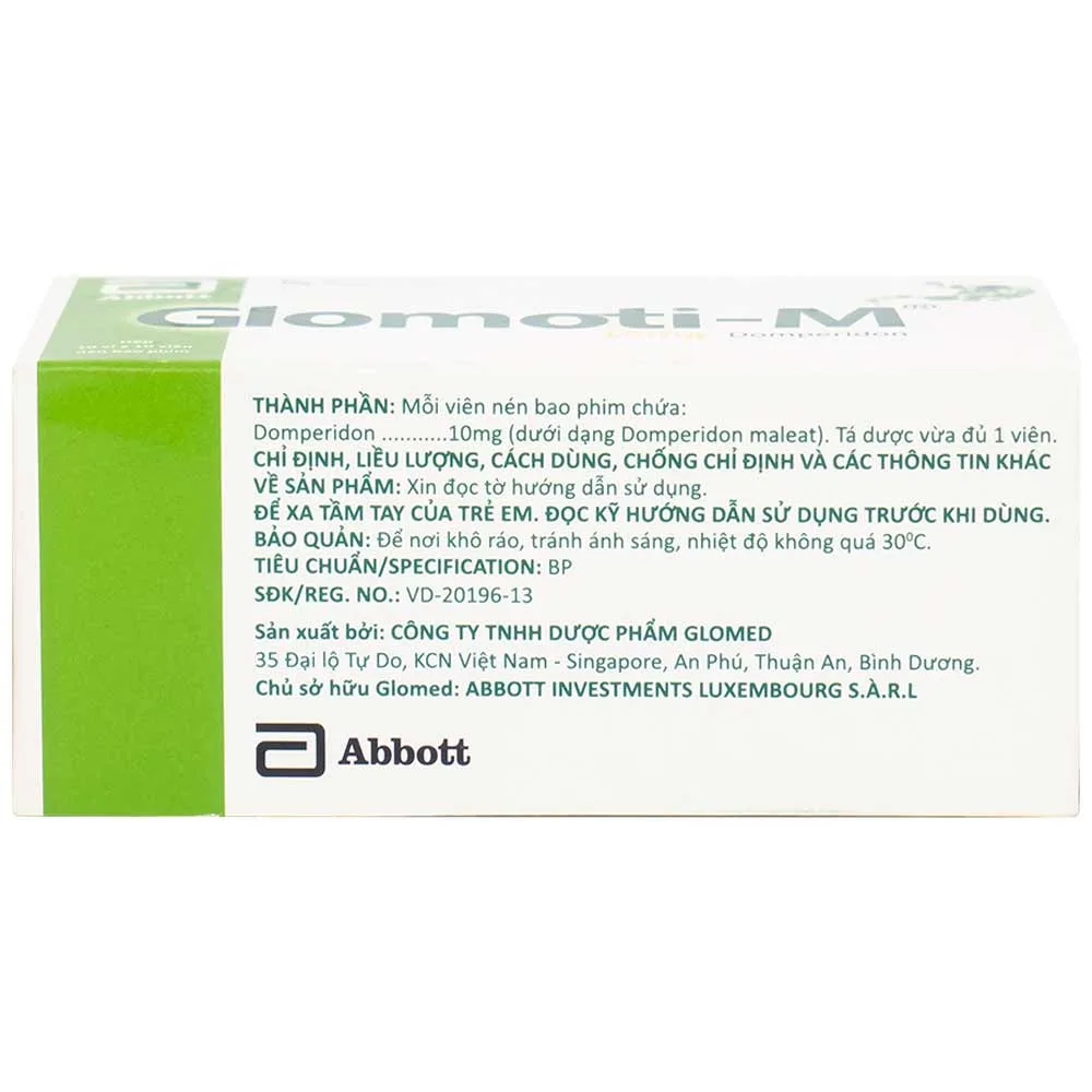 Hình ảnh Thuốc Glomoti-M Glomed điều trị triệu chứng buồn nôn, nôn, chướng bụng (10 vỉ x 10 viên)