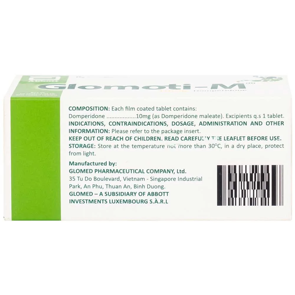 Hình ảnh Thuốc Glomoti-M Glomed điều trị triệu chứng buồn nôn, nôn, chướng bụng (10 vỉ x 10 viên)