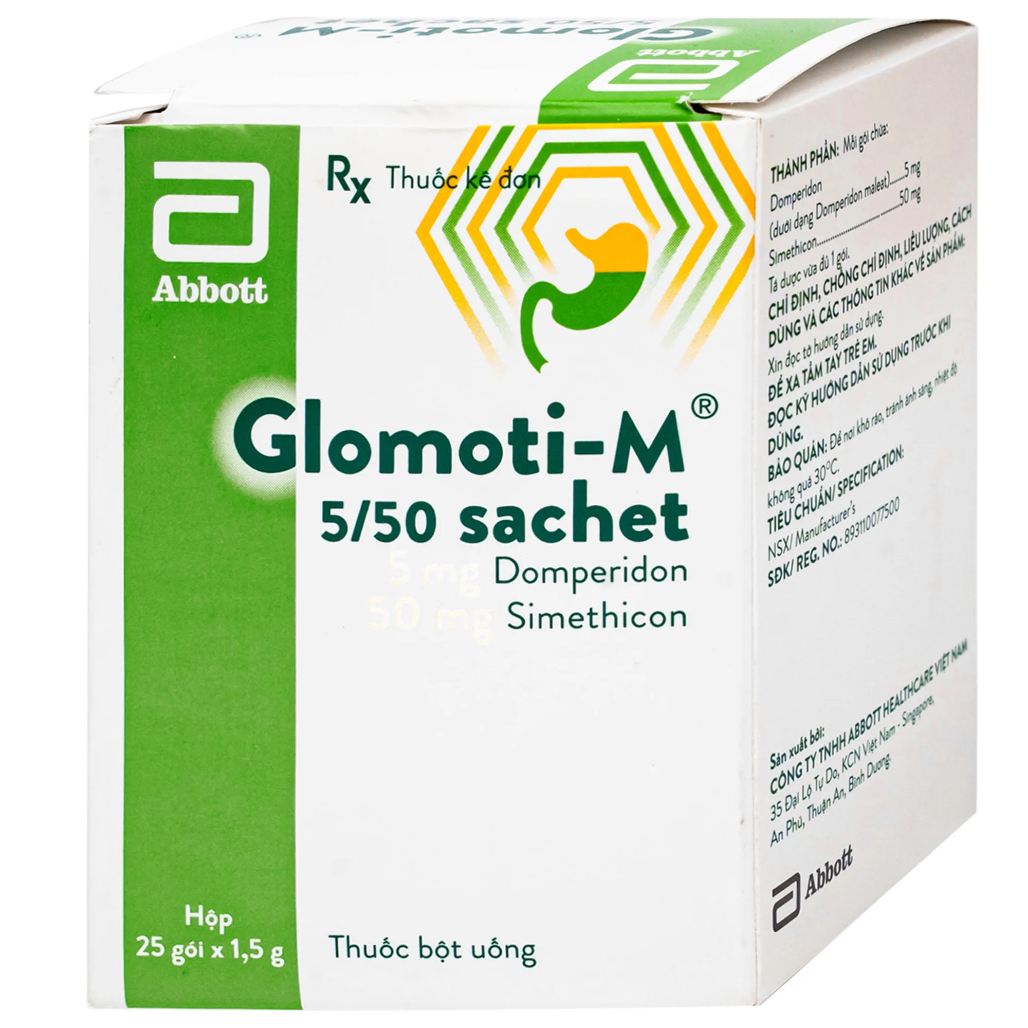 Hình ảnh Thuốc bột Glomoti-M 5/50mg sachet Abbott điều trị triệu chứng buồn nôn (25 gói x 1.5g)
