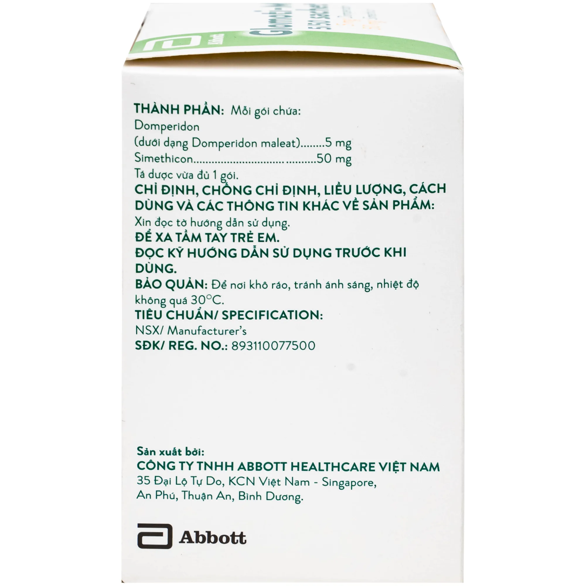 Hình ảnh Thuốc bột Glomoti-M 5/50mg sachet Abbott điều trị triệu chứng buồn nôn (25 gói x 1.5g)