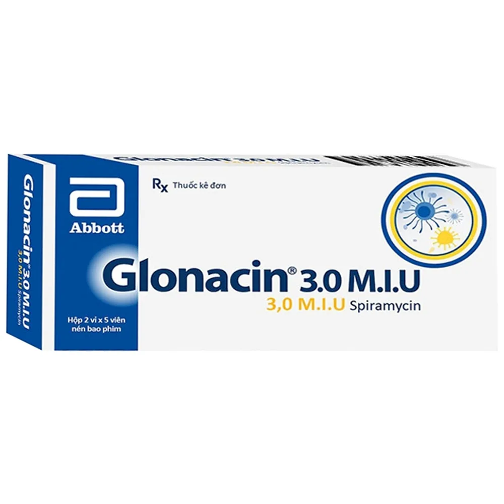 Hình ảnh Thuốc Glonacin 3 M.I.U Glomed điều trị nhiễm khuẩn do các vi khuẩn nhạy cảm với spiramycin (2 vỉ x 5 viên)