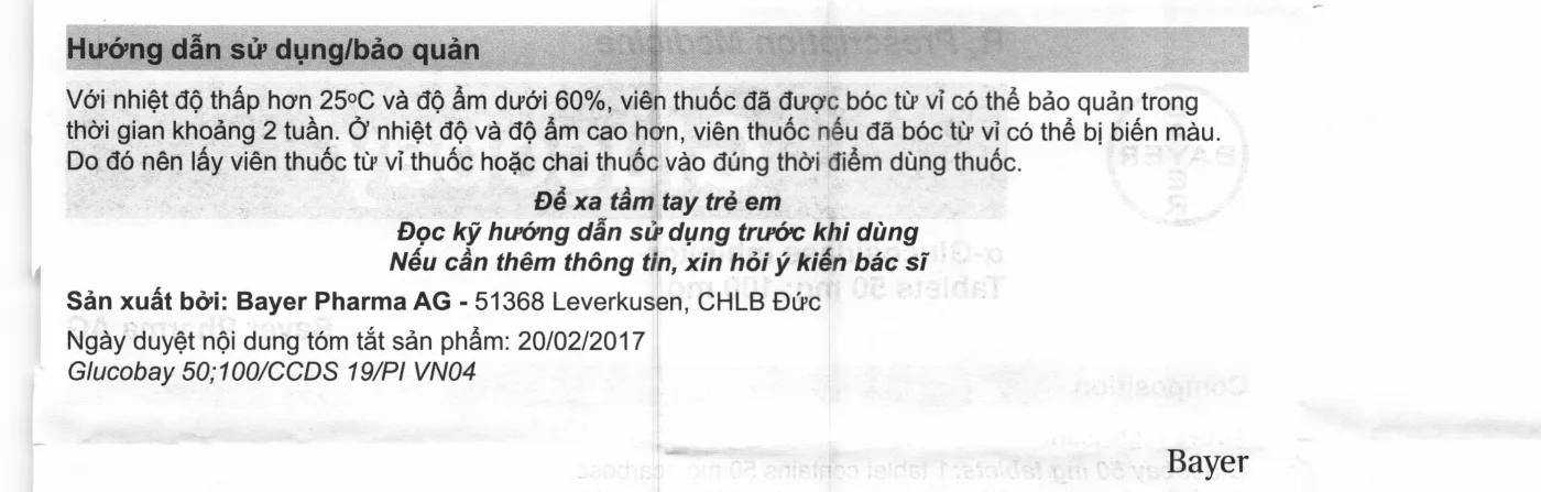 Hình ảnh Thuốc Glucobay 100 điều trị kết hợp chế độ ăn kiêng cho bệnh nhân đái tháo đường (10 vỉ x 10 viên)