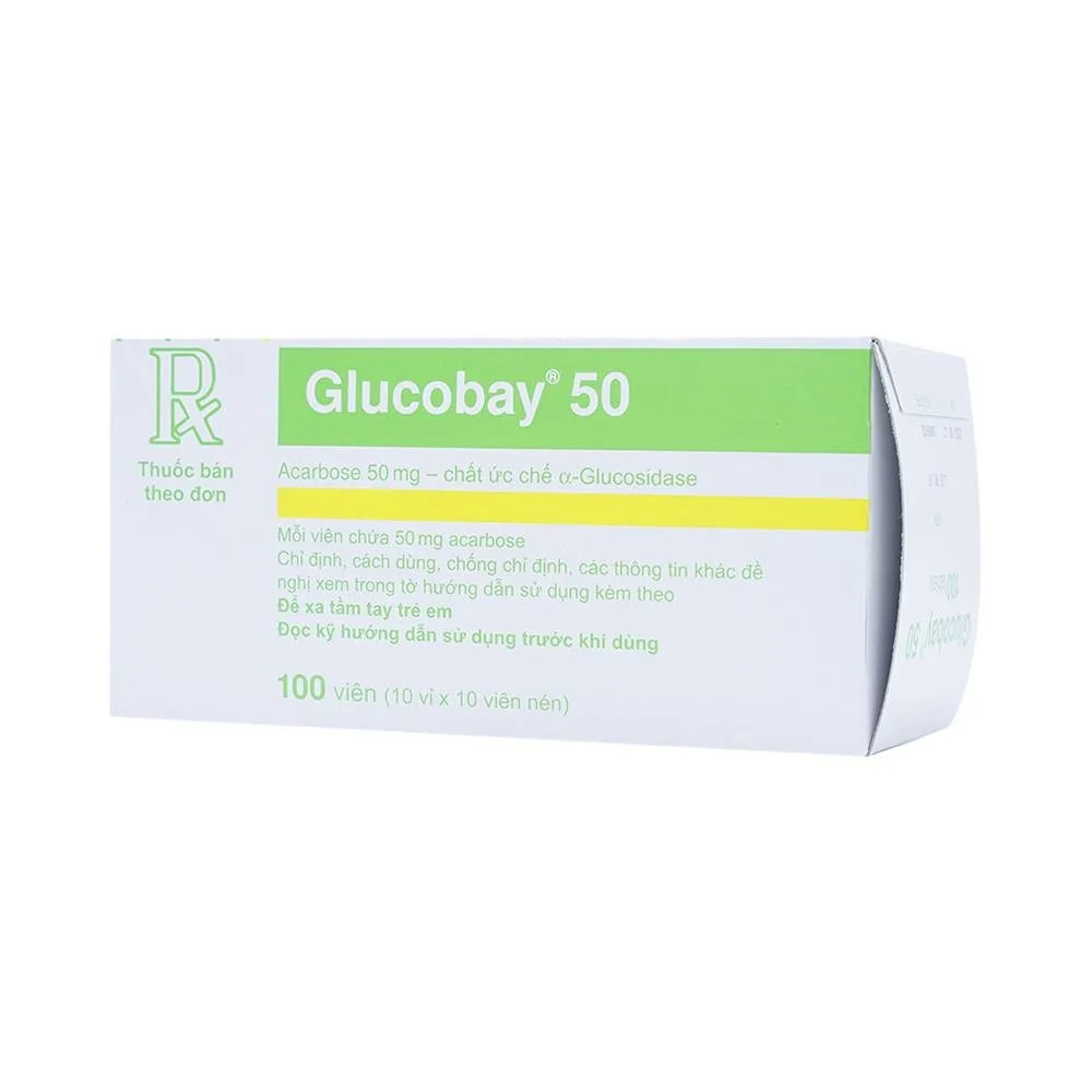 Hình ảnh Thuốc Glucobay 50 điều trị kết hợp chế độ ăn kiêng cho bệnh nhân đái tháo đường (10 vỉ x 10 viên)