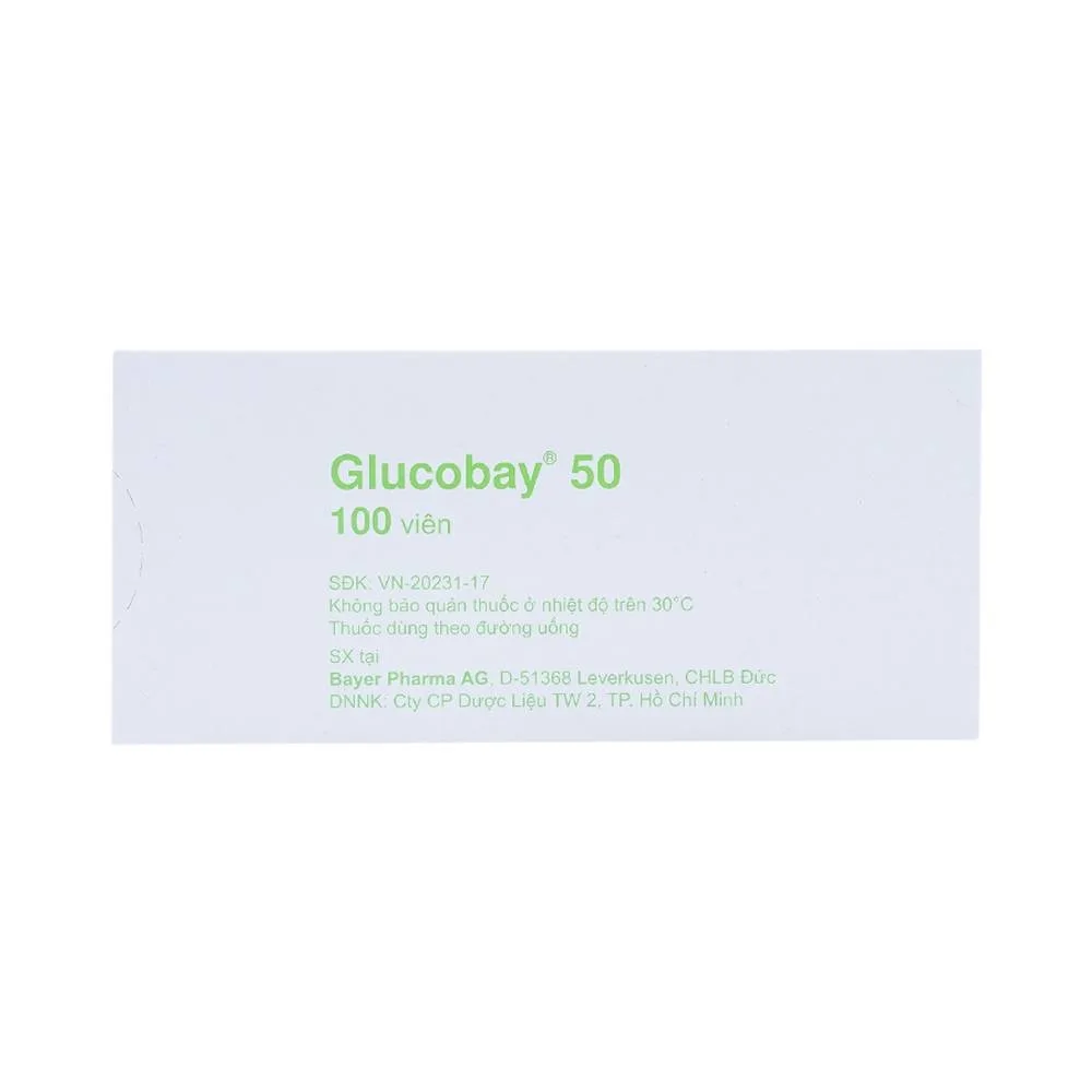 Hình ảnh Thuốc Glucobay 50 điều trị kết hợp chế độ ăn kiêng cho bệnh nhân đái tháo đường (10 vỉ x 10 viên)