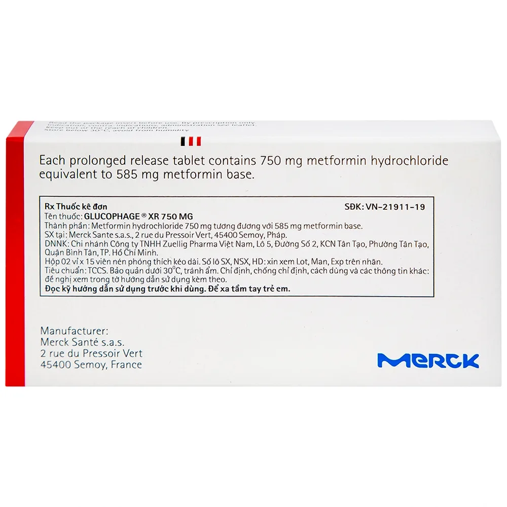 Hình ảnh Thuốc Glucophage XR 750mg Merck điều trị tiểu đường típ 2 (2 vỉ x 15 viên)