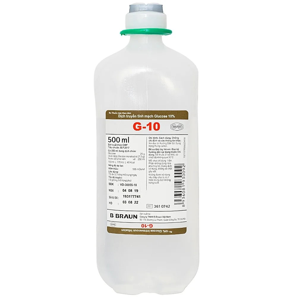 Hình ảnh Dung dịch Glucose 10% Braun điều trị thiếu hụt hydrat carbon và dịch (10 chai x 500ml)
