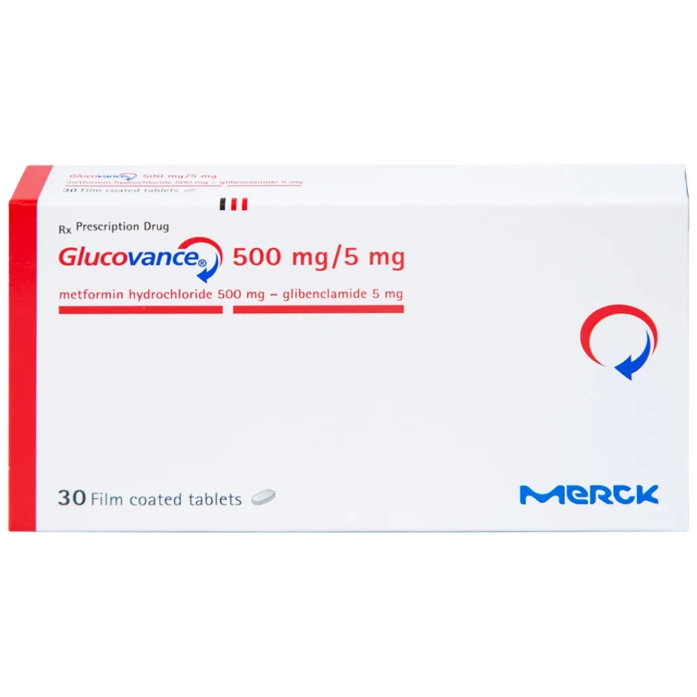 Hình ảnh Thuốc Glucovance 500mg/5mg Merck điều trị bệnh đái tháo đường típ 2 (2 vỉ x 15 viên)