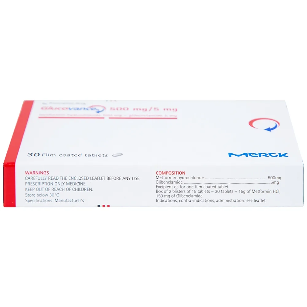 Hình ảnh Thuốc Glucovance 500mg/5mg Merck điều trị bệnh đái tháo đường típ 2 (2 vỉ x 15 viên)