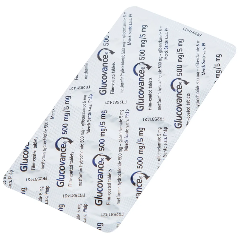 Hình ảnh Thuốc Glucovance 500mg/5mg Merck điều trị bệnh đái tháo đường típ 2 (2 vỉ x 15 viên)