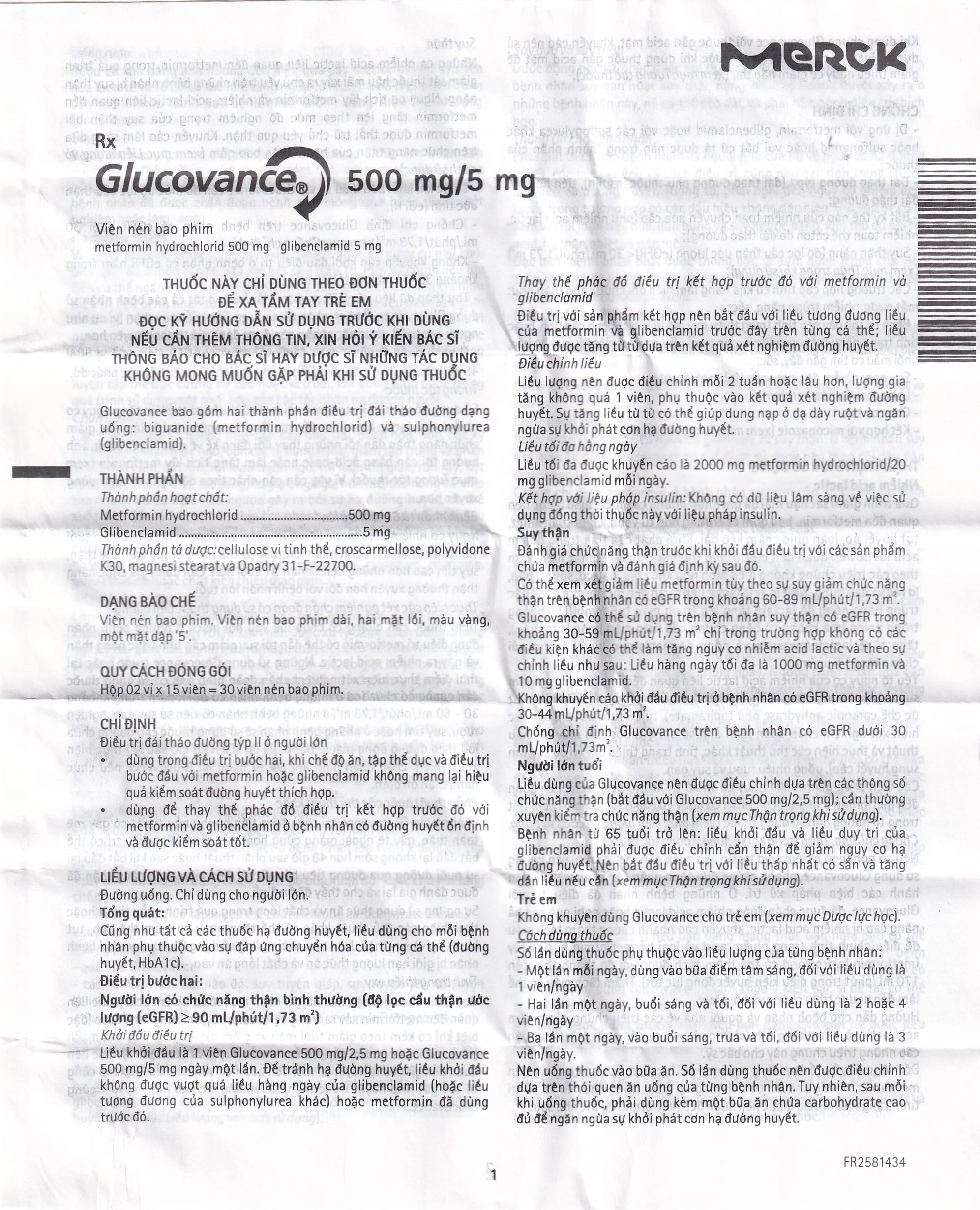 Hình ảnh Thuốc Glucovance 500mg/5mg Merck điều trị bệnh đái tháo đường típ 2 (2 vỉ x 15 viên)