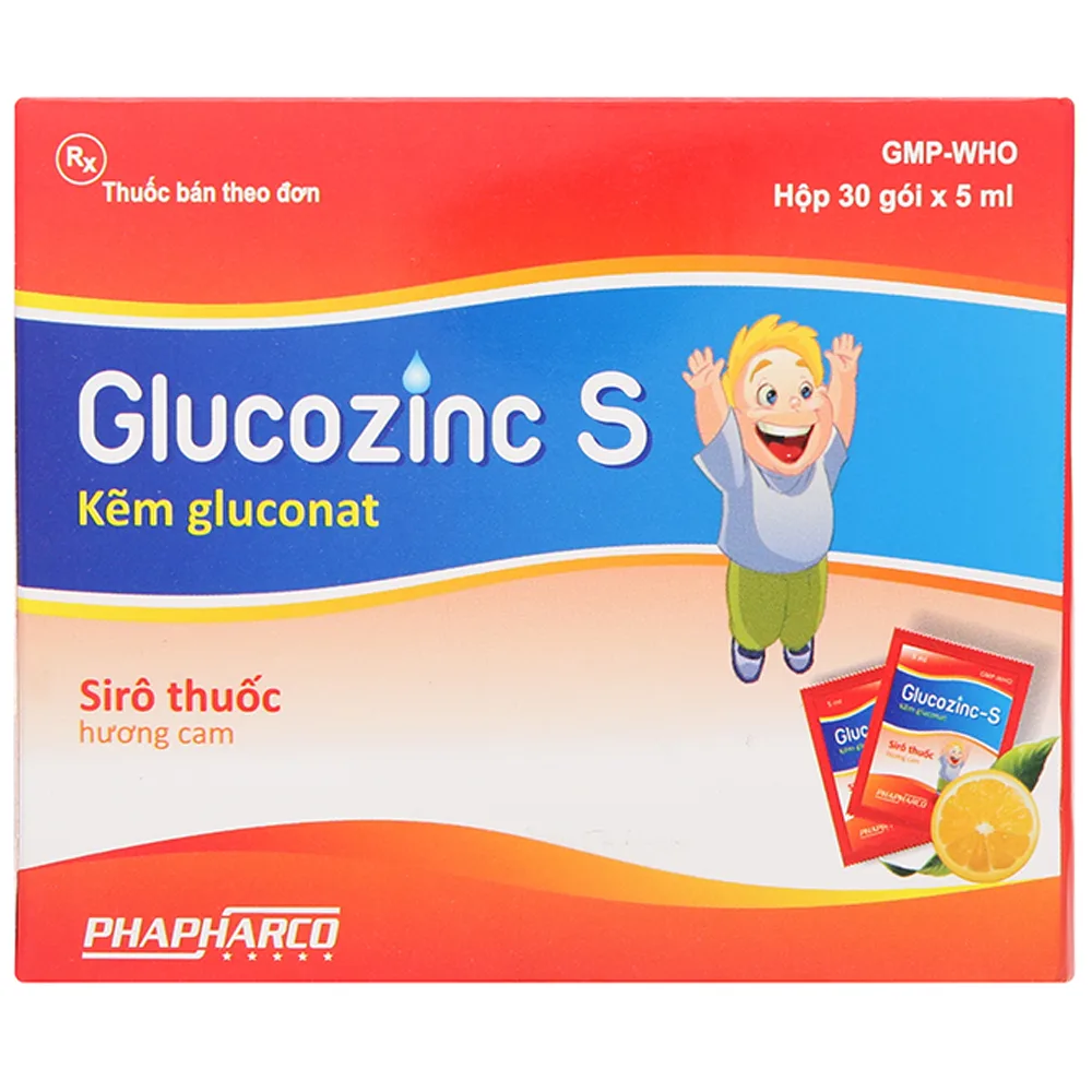 Hình ảnh Siro thuốc Glucozinc S 5ml Phapharco hương cam, bổ sung kẽm vào chế độ ăn và điều trị thiếu kẽm (30 gói)