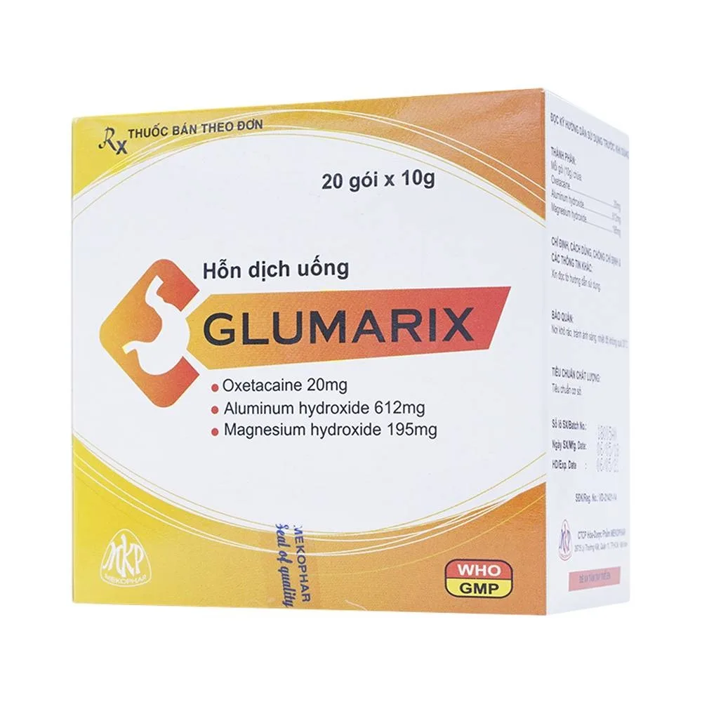 Hình ảnh Hỗn dịch uống Glumarix 10g Mekophar điều trị triệu chứng tăng tiết acid dịch vị, khó chịu dạ dày (20 gói)
