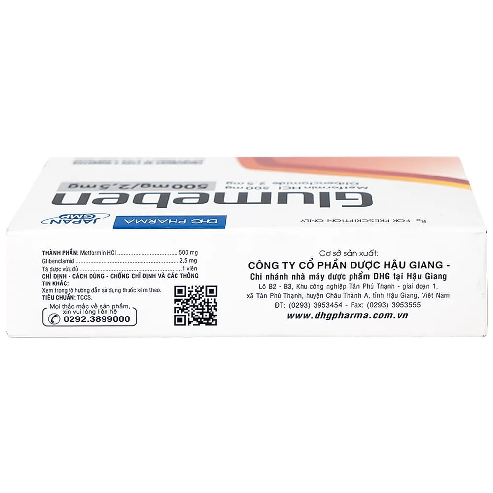 Hình ảnh Thuốc Glumeben 500mg/2,5mg DHG điều trị đái tháo đường típ 2 (3 vỉ x 10 viên)