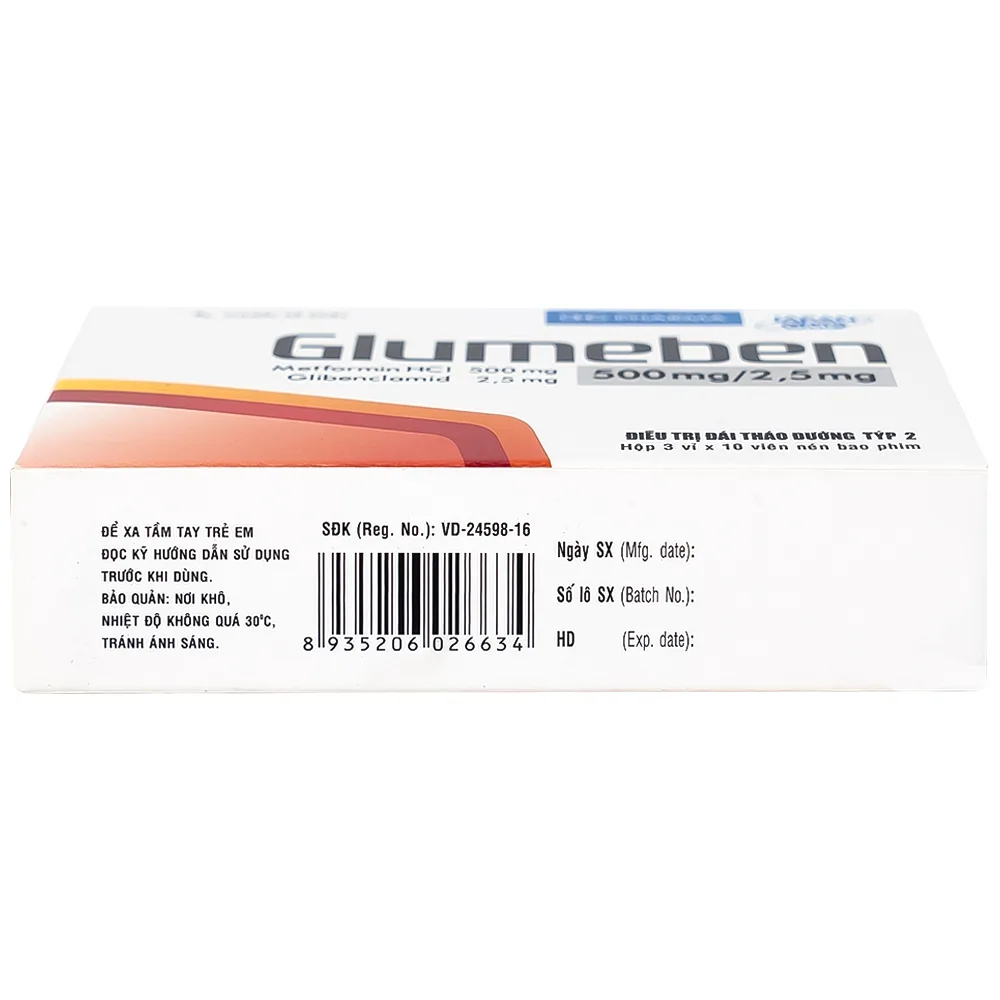 Hình ảnh Thuốc Glumeben 500mg/2,5mg DHG điều trị đái tháo đường típ 2 (3 vỉ x 10 viên)