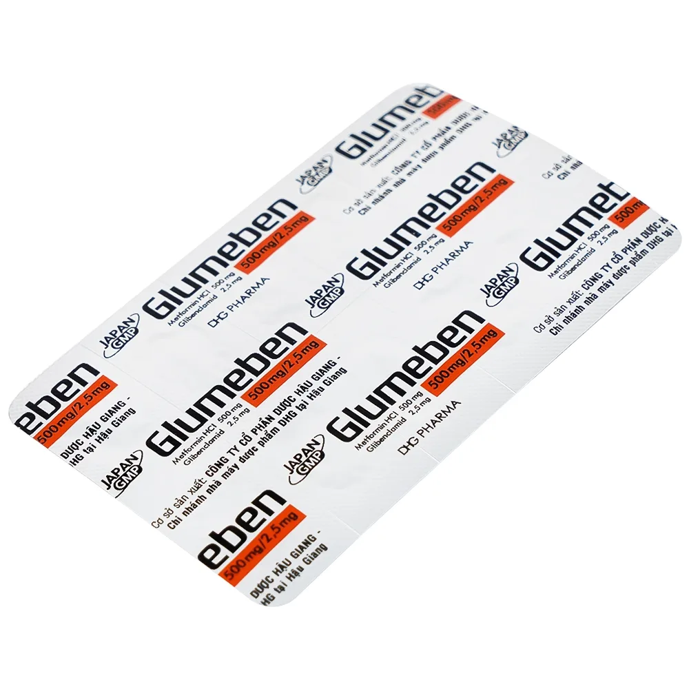 Hình ảnh Thuốc Glumeben 500mg/2,5mg DHG điều trị đái tháo đường típ 2 (3 vỉ x 10 viên)