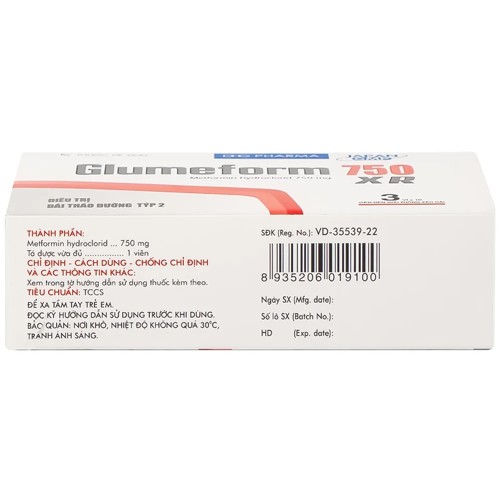 Hình ảnh Thuốc Glumeform 750 XR DHG điều trị đái tháo đường típ 2 (3 vỉ x 10 viên)