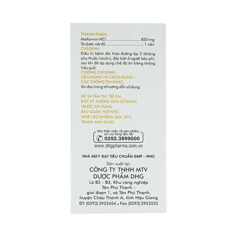 Hình ảnh Thuốc Glumeform 850 DHG điều trị bệnh đái tháo đường típ 2 (10 vỉ x 5 viên)