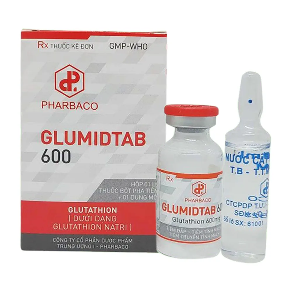 Hình ảnh Bột pha tiêm và dung môi Glumidtab 600 Pharbaco hỗ trợ giảm độc tính trên thần kinh của xạ trị