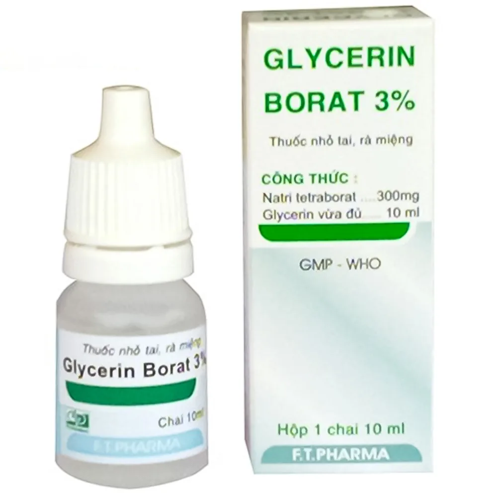 Hình ảnh Thuốc nhỏ tai, rà miệng Glycerin Borat 3% F.T Pharma điều trị nấm miệng (Hộp 10ml)