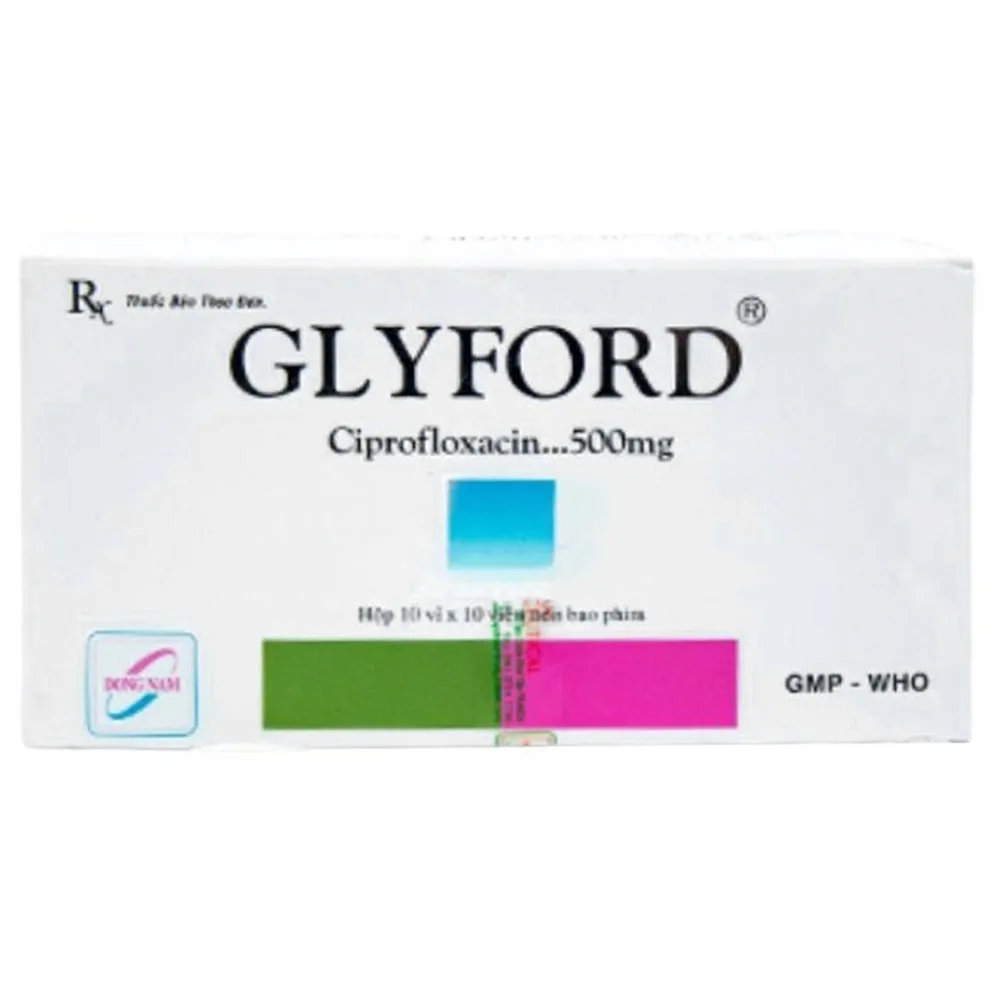 Hình ảnh Thuốc Glyford 500mg Đông Nam dùng cho nhiễm trùng đường hô hấp dưới do vi khuẩn Gram âm (10 vỉ x 10 viên)