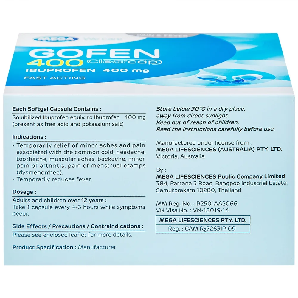 Hình ảnh Thuốc Gofen 400 MEGA We care điều trị hạ sốt, giảm đau (5 vỉ x 10 viên)